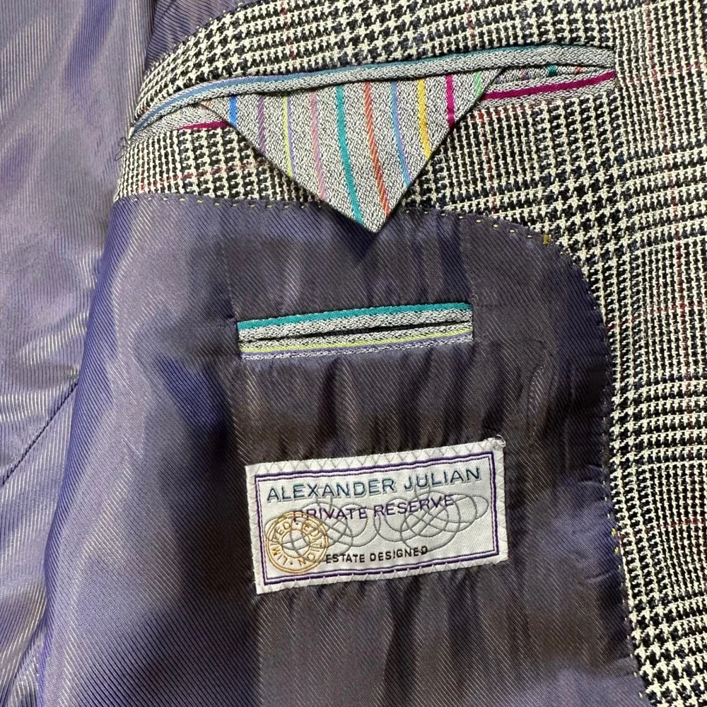 Alexander Julian Private Reserve Glen Plaid Wool Silk Linen Blazer 44L L7261-00